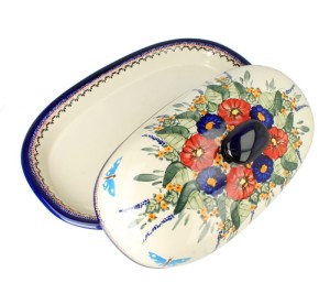 Chlebak ceramiczny kamionkowy na stół z pokrywką Bolesławiec