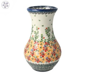 Wazon wys. 22 cm Pomarańczowe kwiaty Ceramika Bolesławiec Galia