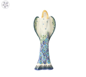 Figura ceramiczna anioł Niebieskie Kwiaty Galia Ceramika Bolesławiec
