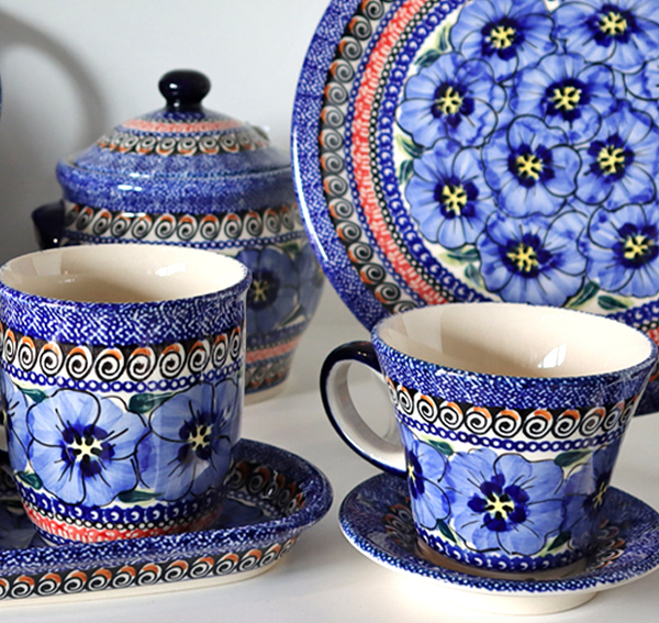 Ceramiczne naczynia, ręcznie malowane, ceramika artystyczna bolesławiec dekoracja 148Art kwiaty bratki, zakłady ceramiczne bolesławiec