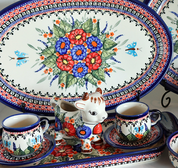 Ceramiczne naczynia, ręcznie malowane, ceramika artystyczna bolesławiec dekoracja 149Art kolorowe kwiaty, zakłady ceramiczne bolesławiec