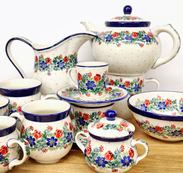 Ceramiczne naczynia, ręcznie malowane, ceramika artystyczna bolesławiec dekoracja 1535X kwiaty wianek