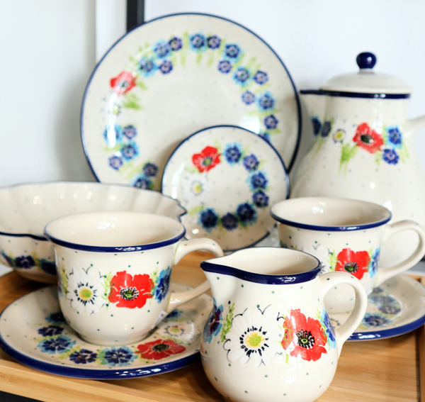 Ceramiczne naczynia, ręcznie malowane, ceramika artystyczna bolesławiec dekoracja 2510X kwiaty