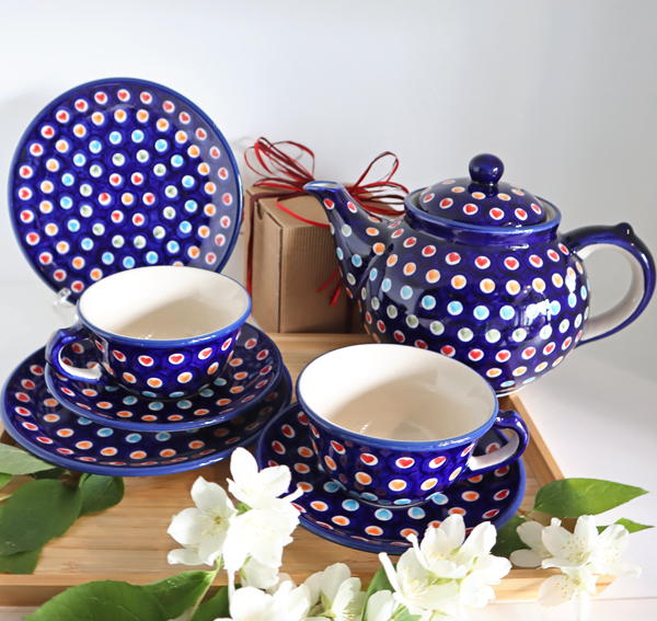 Ceramiczne naczynia, ręcznie malowane, ceramika artystyczna bolesławiec, manufaktura bolesławiec, dekoracja 070S serduszka