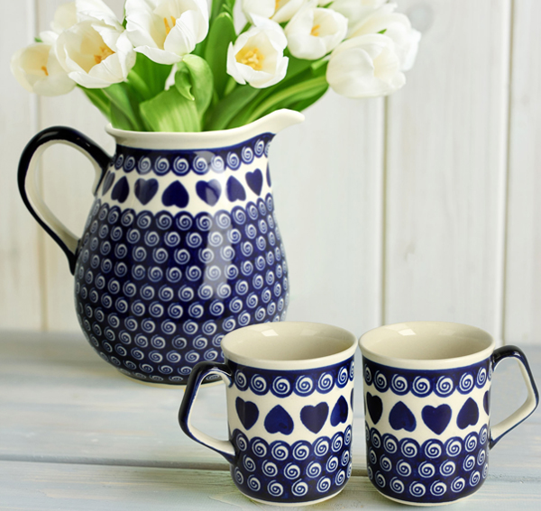 Ceramiczne naczynia, ręcznie malowane, ceramika artystyczna bolesławiec dekoracja 467 serduszka, zakłady ceramiczne bolesławiec