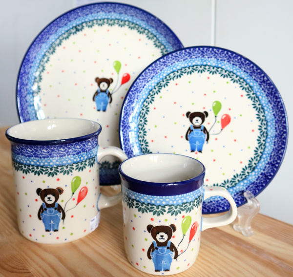 Ceramiczne naczynia, ręcznie malowane, ceramika artystyczna bolesławiec dekoracja miś U4885, dzień dziecka, miś z balonami