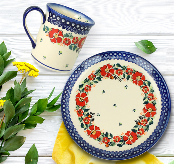 Ceramiczne naczynia, ręcznie malowane, ceramika artystyczna bolesławiec, manufaktura galia bolesławiec, dekoracja Uwp nasturcja kwiaty