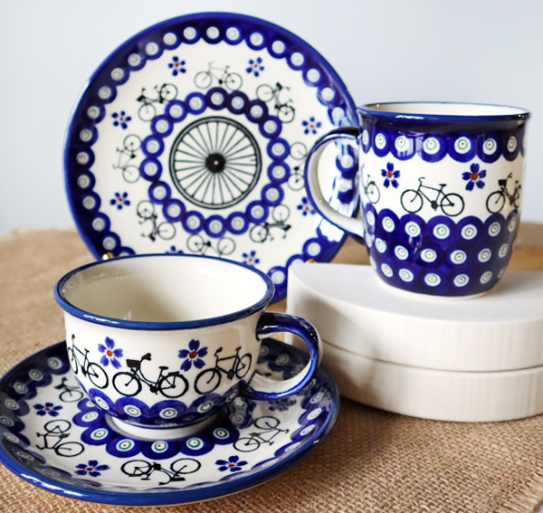 Ceramiczne naczynia, ręcznie malowane, ceramika artystyczna bolesławiec dekoracja rower