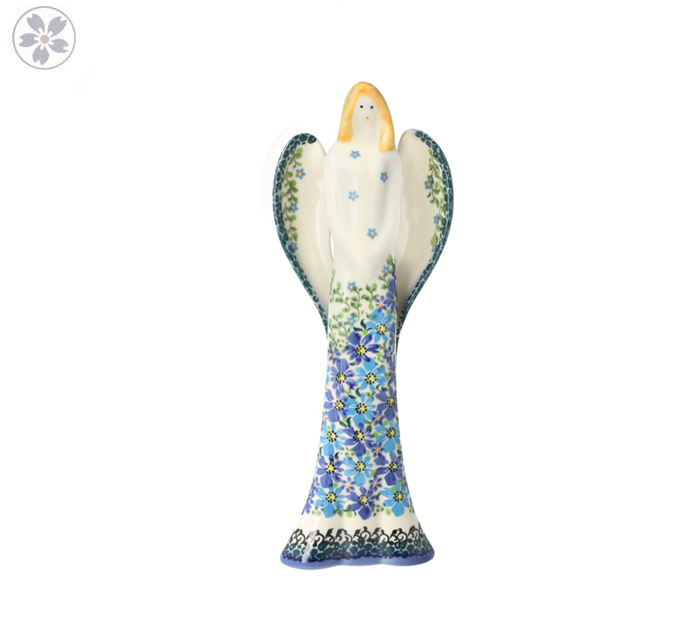 Figura ceramiczna anioł Niebieskie Kwiaty Galia Ceramika Bolesławiec